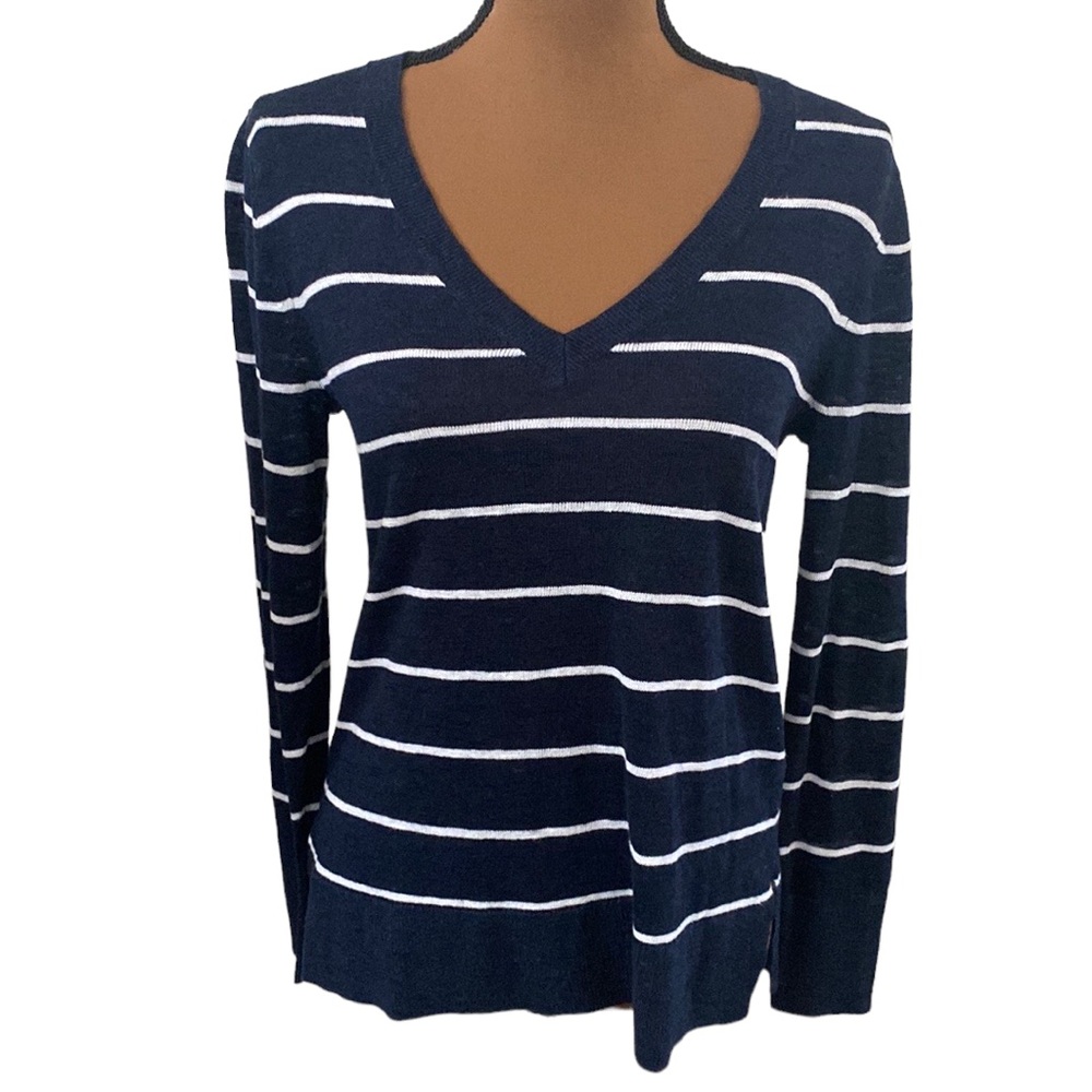 Banana Republic linen blend navy slouchy sweater with white stripes size XS